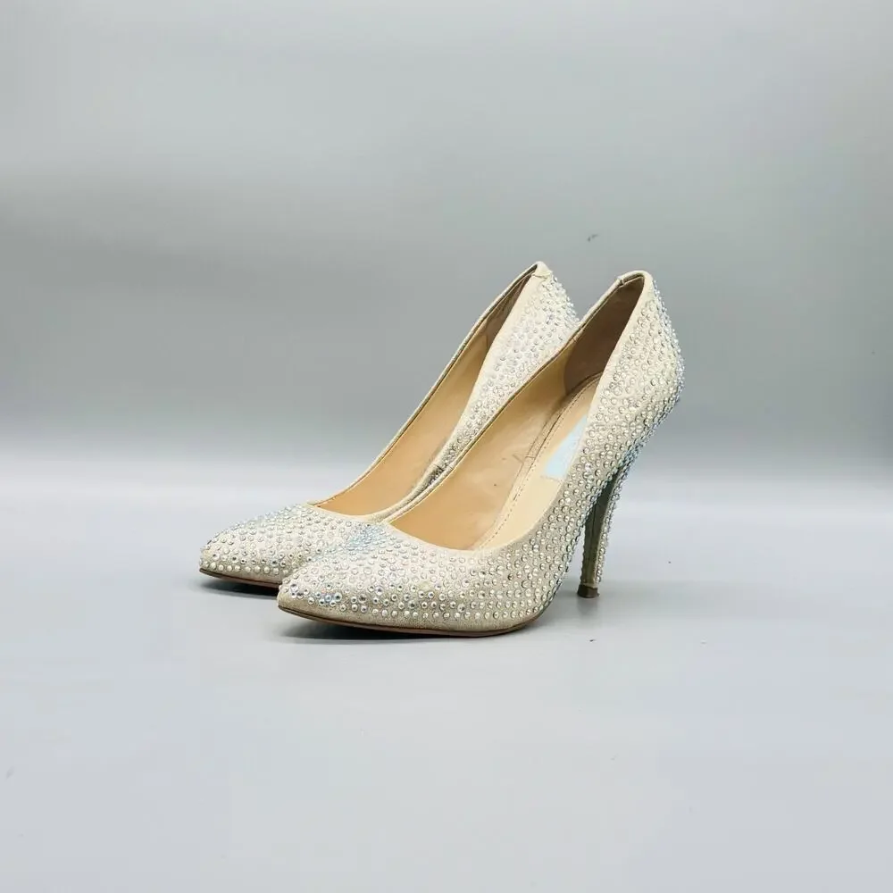 Betsey Johnson Shoes Womens 7.5 White Shine Rhinestone Pumps Stiletto Wedding
